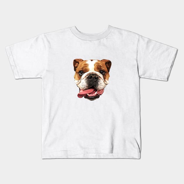 Bulldog Cartoon Art Puppy Dog Head Kids T-Shirt by ElegantCat